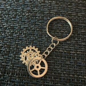 Cool steampunk style miniature 3 gears silver keychain cute small accessory new